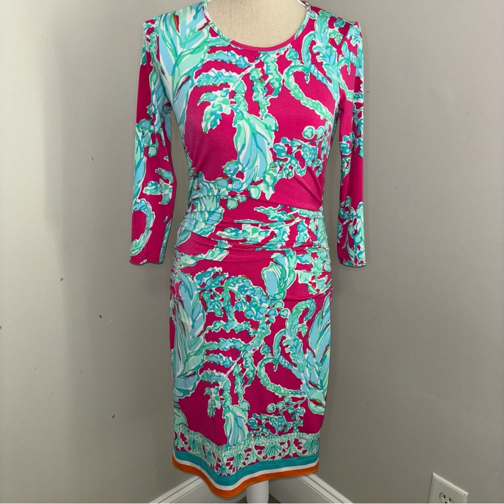 Lilly Pulitzer stretch jersey sheath Madison dress Capri pink & blue size XS